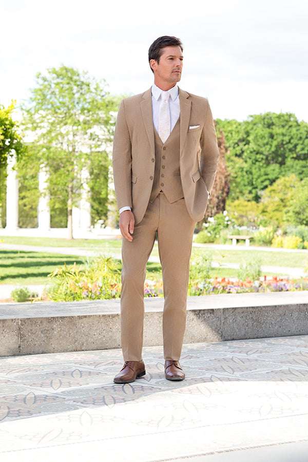 Mark of Distinction Slim Fit Suit – Camel Color, Wedding & Prom Formal Wear, Three-Piece Options 