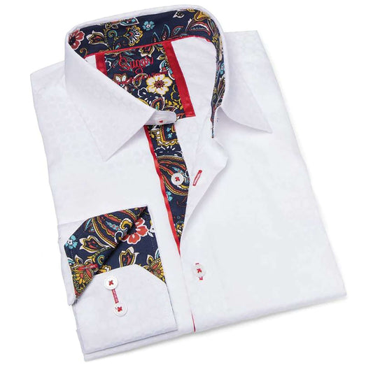 Men's White Patterned Dress Shirt 