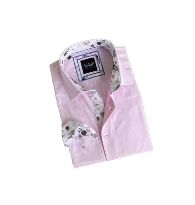 Men's Light Pink Solid Dress Shirt with Floral Accents 