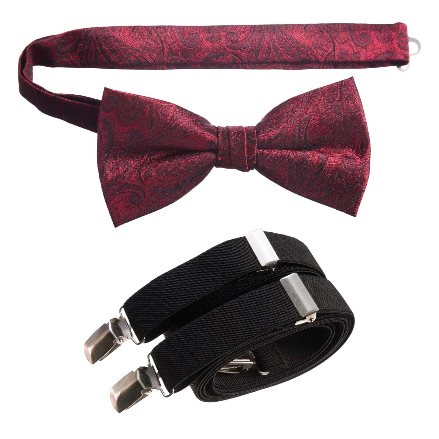 Self Tie Bow Tie Paisley Jacquard and Adjustable Stretch Suspender Sets 