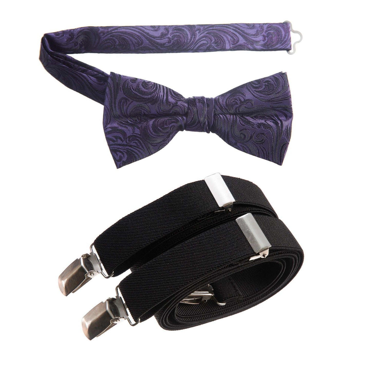 Pre-tied Bow Tie Paisley Jacquard and Adjustable Stretch Suspender Sets 