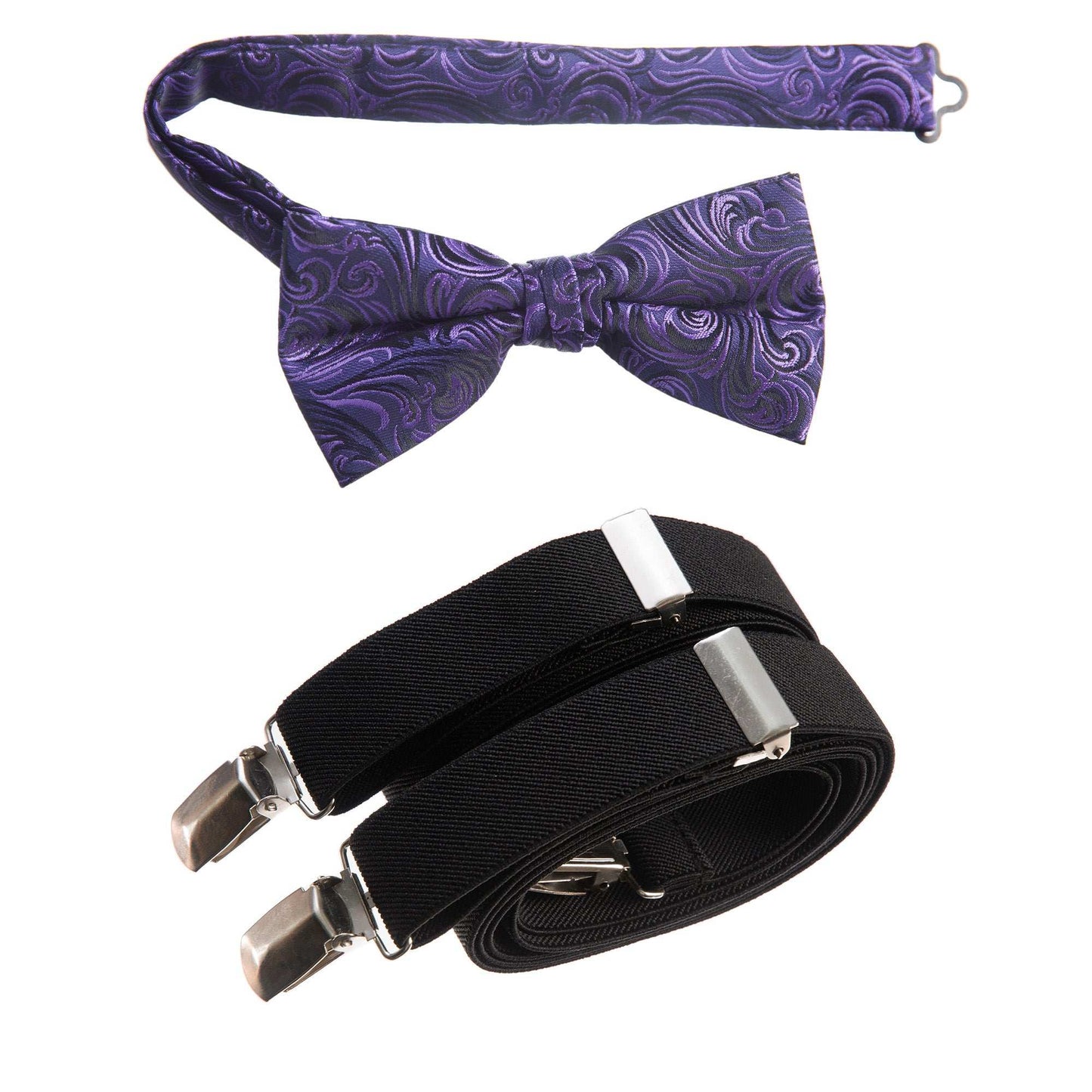 Pre-tied Bow Tie Paisley Jacquard and Adjustable Stretch Suspender Sets 