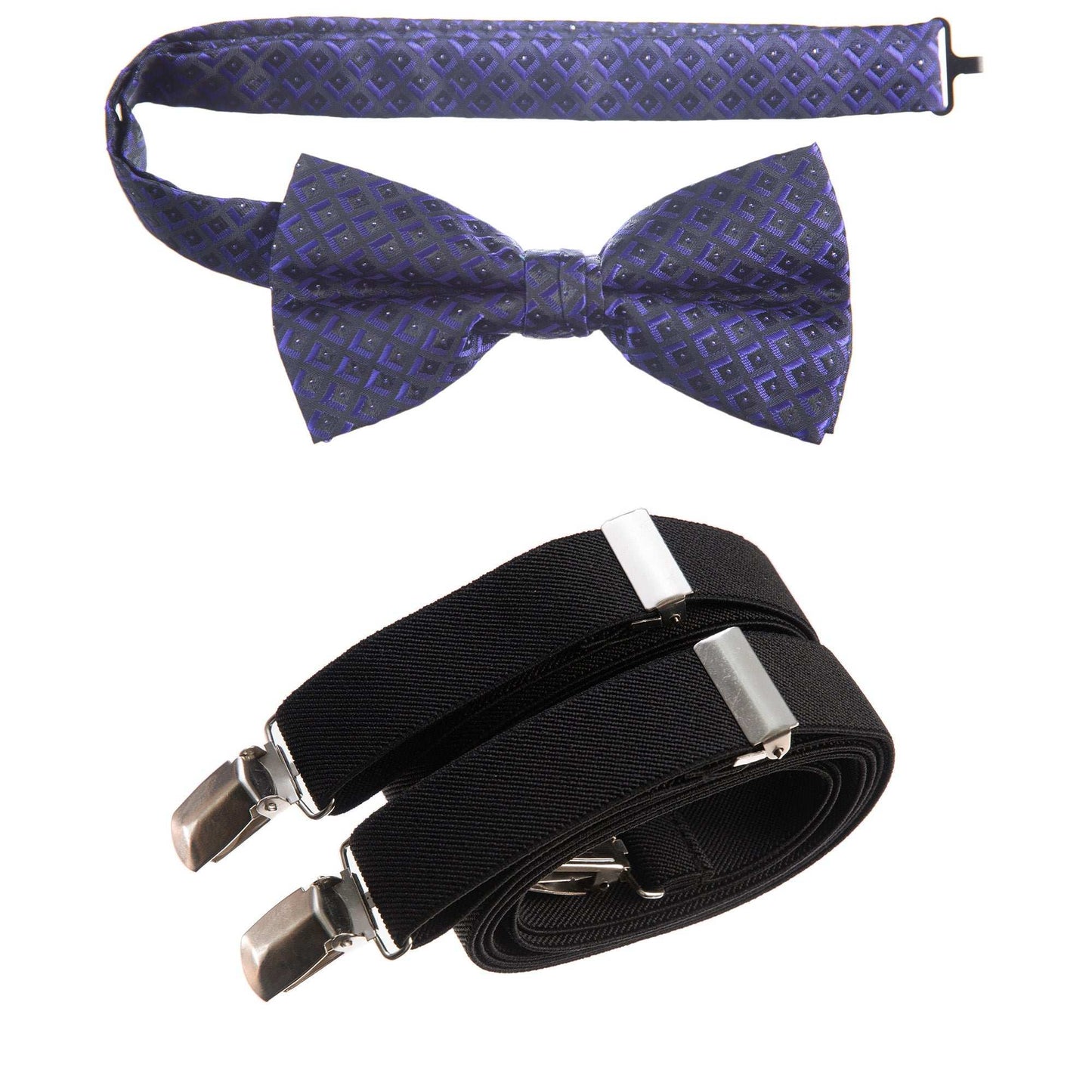 Purple Pre-tied Bow Tie Stardust Jacquard and Black Adjustable Stretch Suspender Sets for Men and Boys