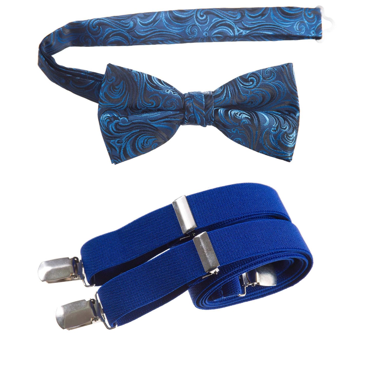 Royal Blue Pre-tied Bow Tie Imperial Jacquard and Matching Adjustable Stretch Suspender Sets for Men and Boys