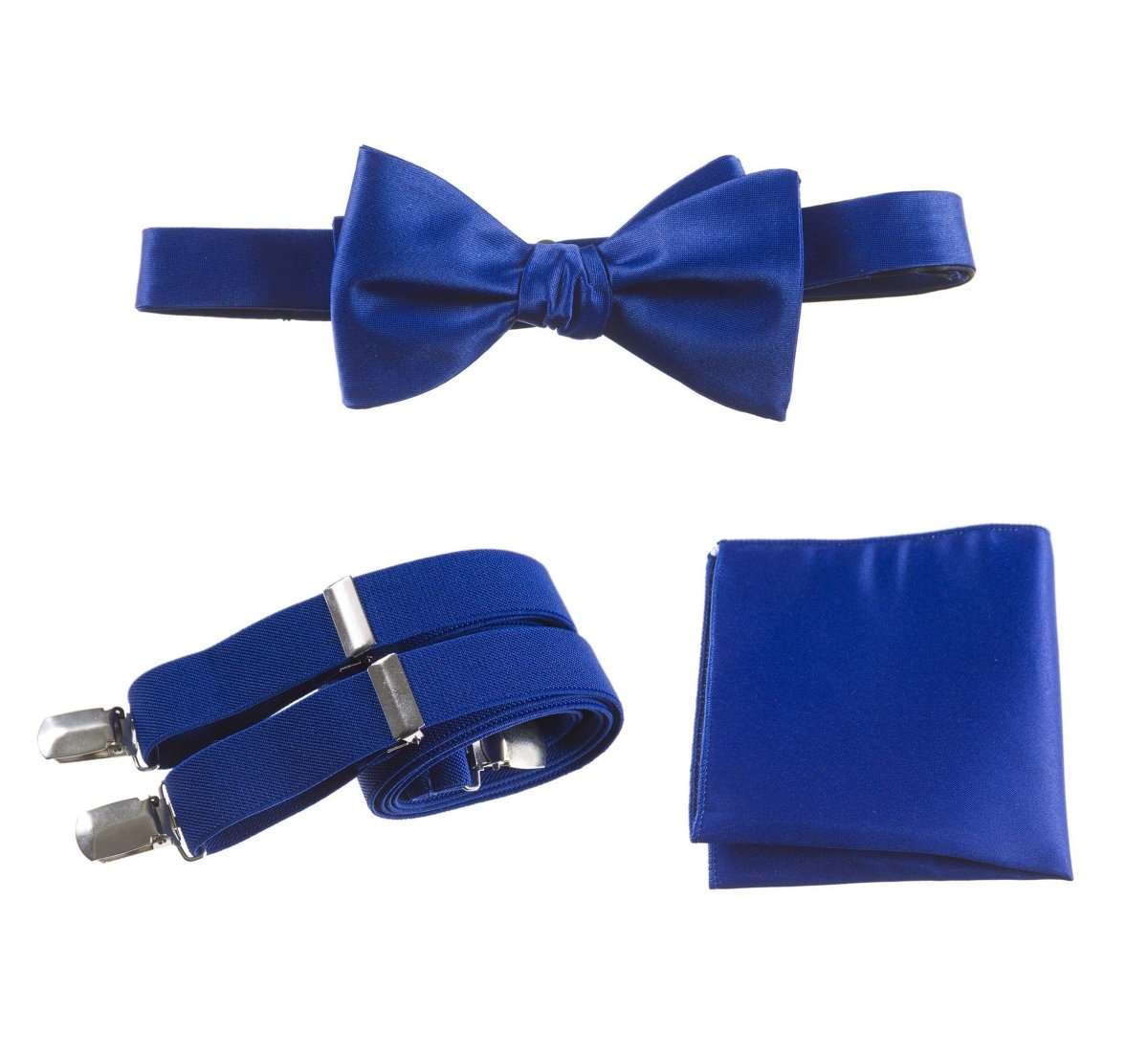 Adjustable Self-tie Bow Tie Stretch Suspender and Pocket Square Set - Tuxgear