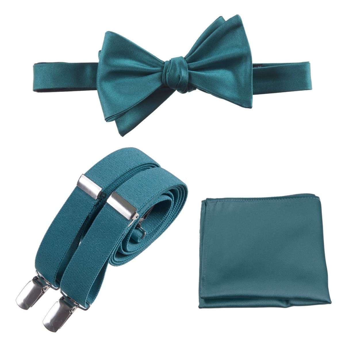 Adjustable Self-tie Bow Tie Stretch Suspender and Pocket Square Set - Tuxgear