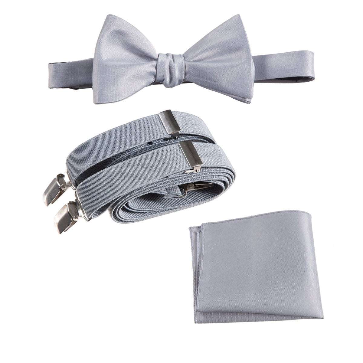 Adjustable Self-tie Bow Tie Stretch Suspender and Pocket Square Set - Tuxgear