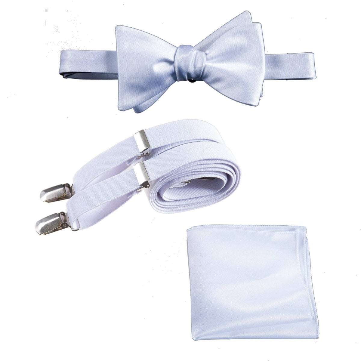 Adjustable Self-tie Bow Tie Stretch Suspender and Pocket Square Set - Tuxgear