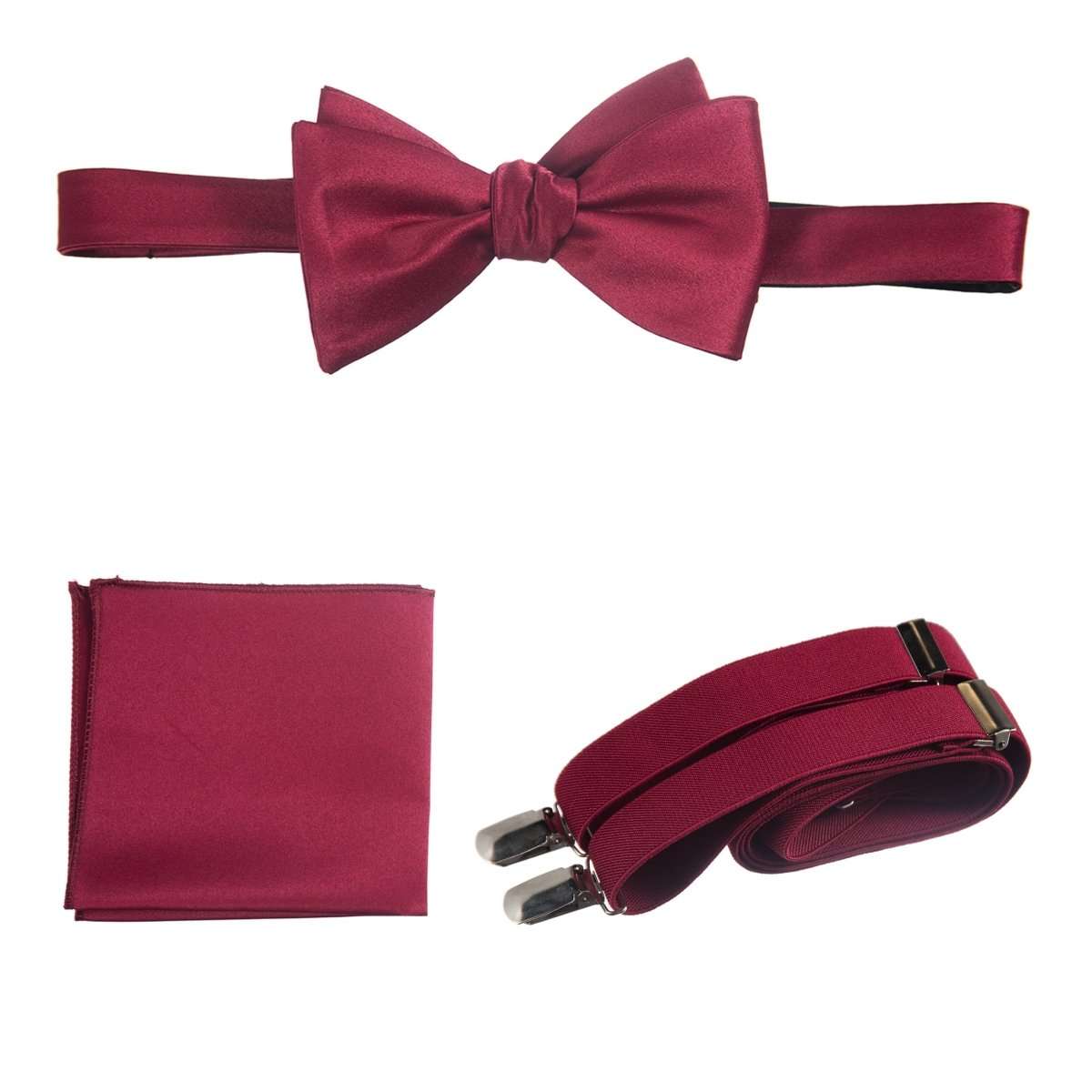 Adjustable Self-tie Bow Tie Stretch Suspender and Pocket Square Set - Tuxgear