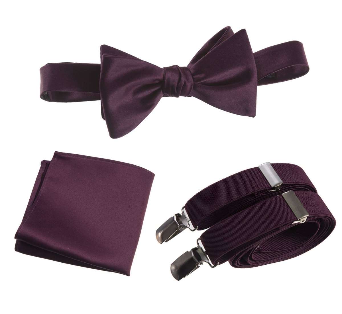 Adjustable Self-tie Bow Tie Stretch Suspender and Pocket Square Set - Tuxgear