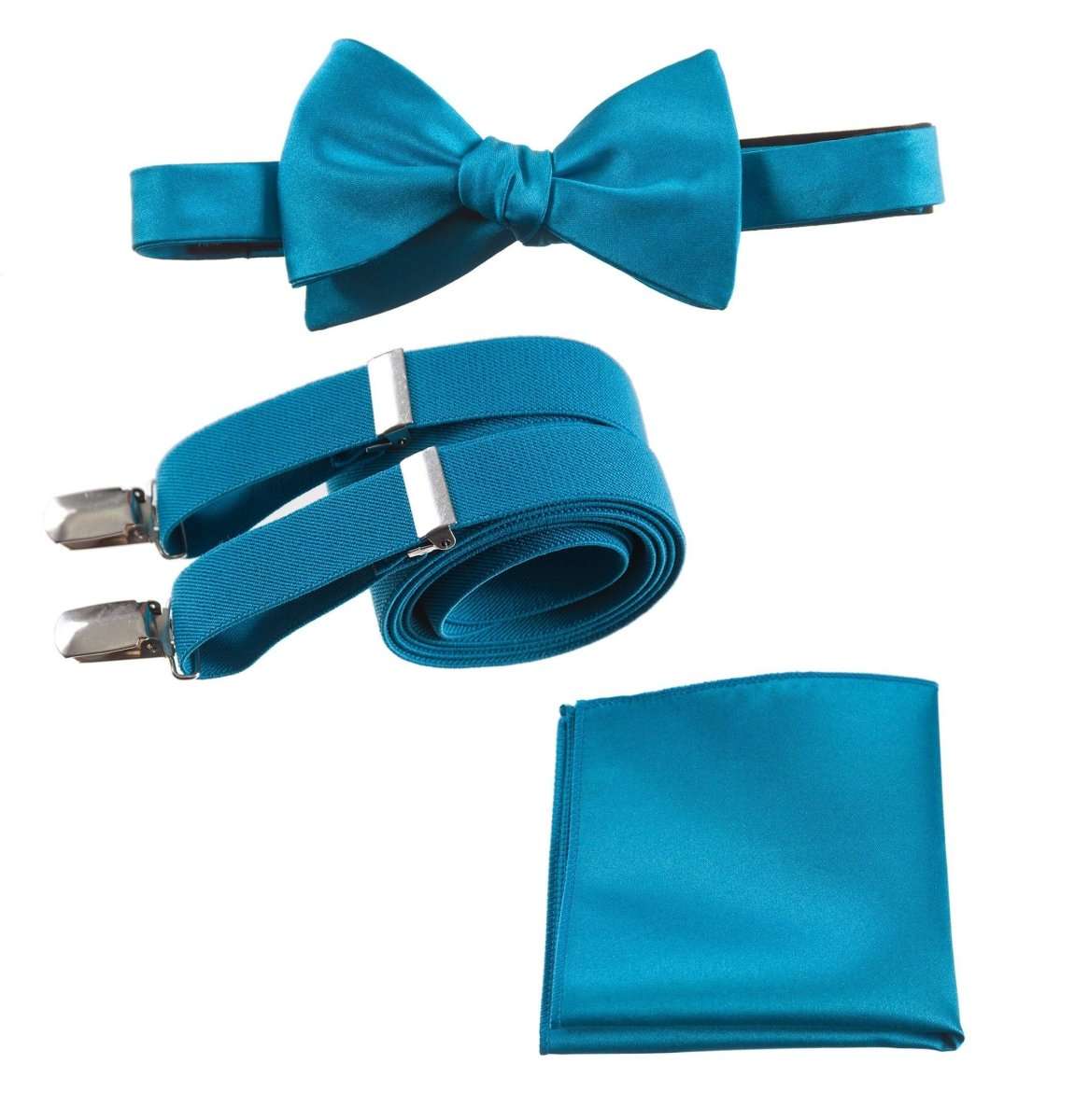 Adjustable Self-tie Bow Tie Stretch Suspender and Pocket Square Set - Tuxgear