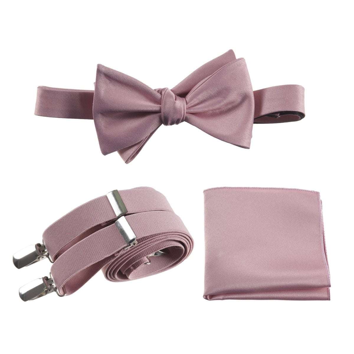 Adjustable Self-tie Bow Tie Stretch Suspender and Pocket Square Set - Tuxgear