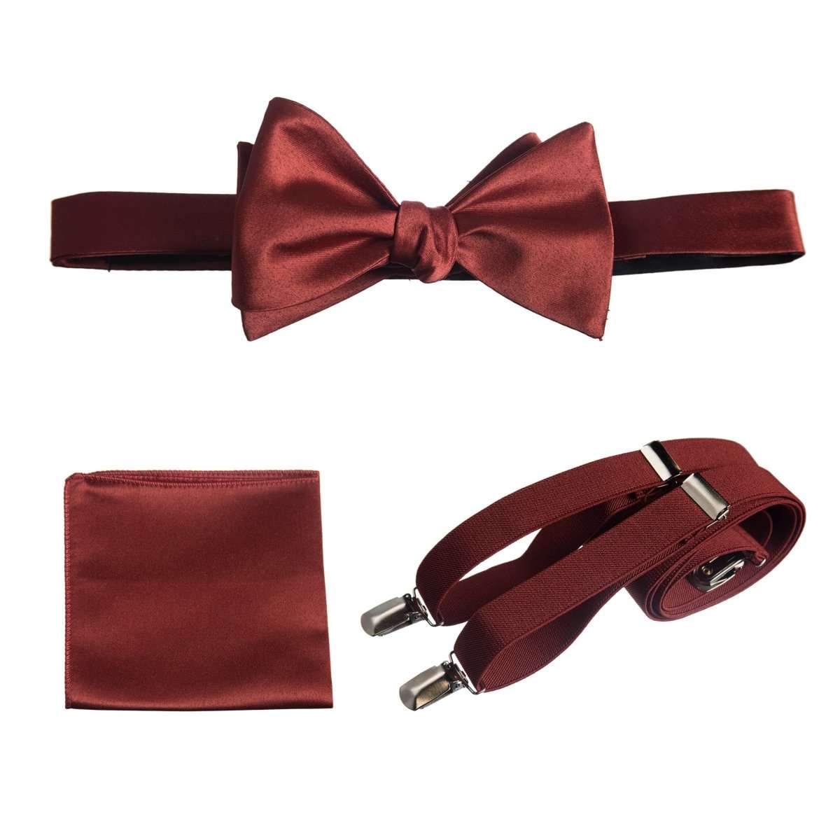 Adjustable Self-tie Bow Tie Stretch Suspender and Pocket Square Set - Tuxgear