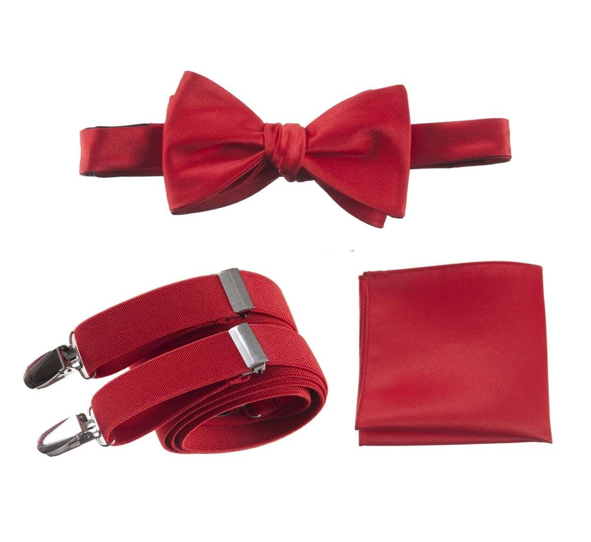 Adjustable Self-tie Bow Tie Stretch Suspender and Pocket Square Set - Tuxgear