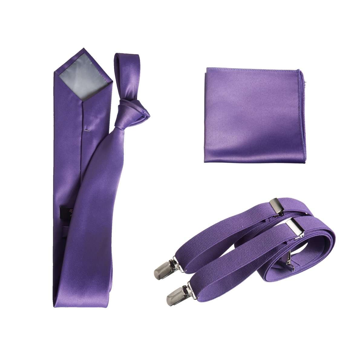 Classic Windsor Self Tie Necktie Suspenders and Pocket Square - Tuxgear