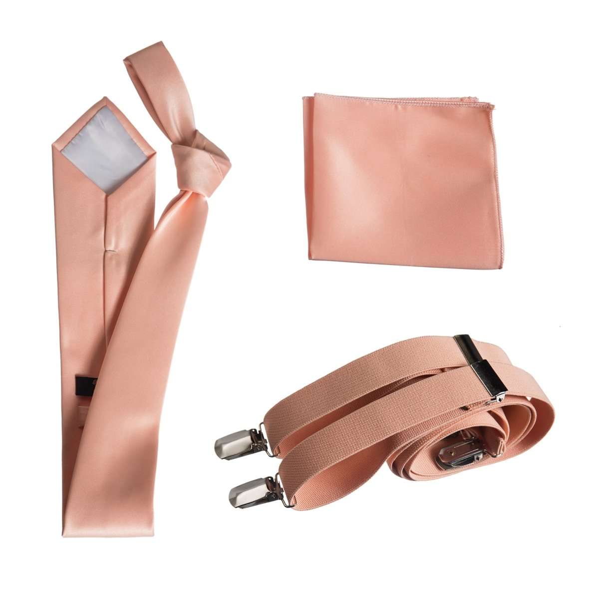 Classic Windsor Self Tie Necktie Suspenders and Pocket Square 