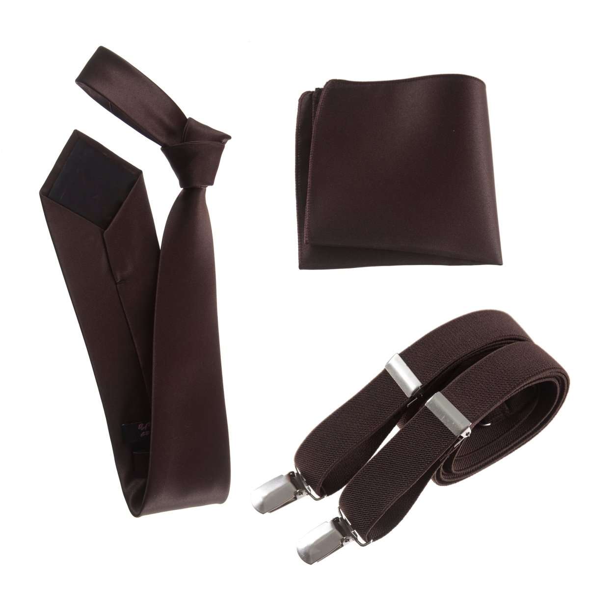 Classic Windsor Self Tie Necktie Suspenders and Pocket Square 