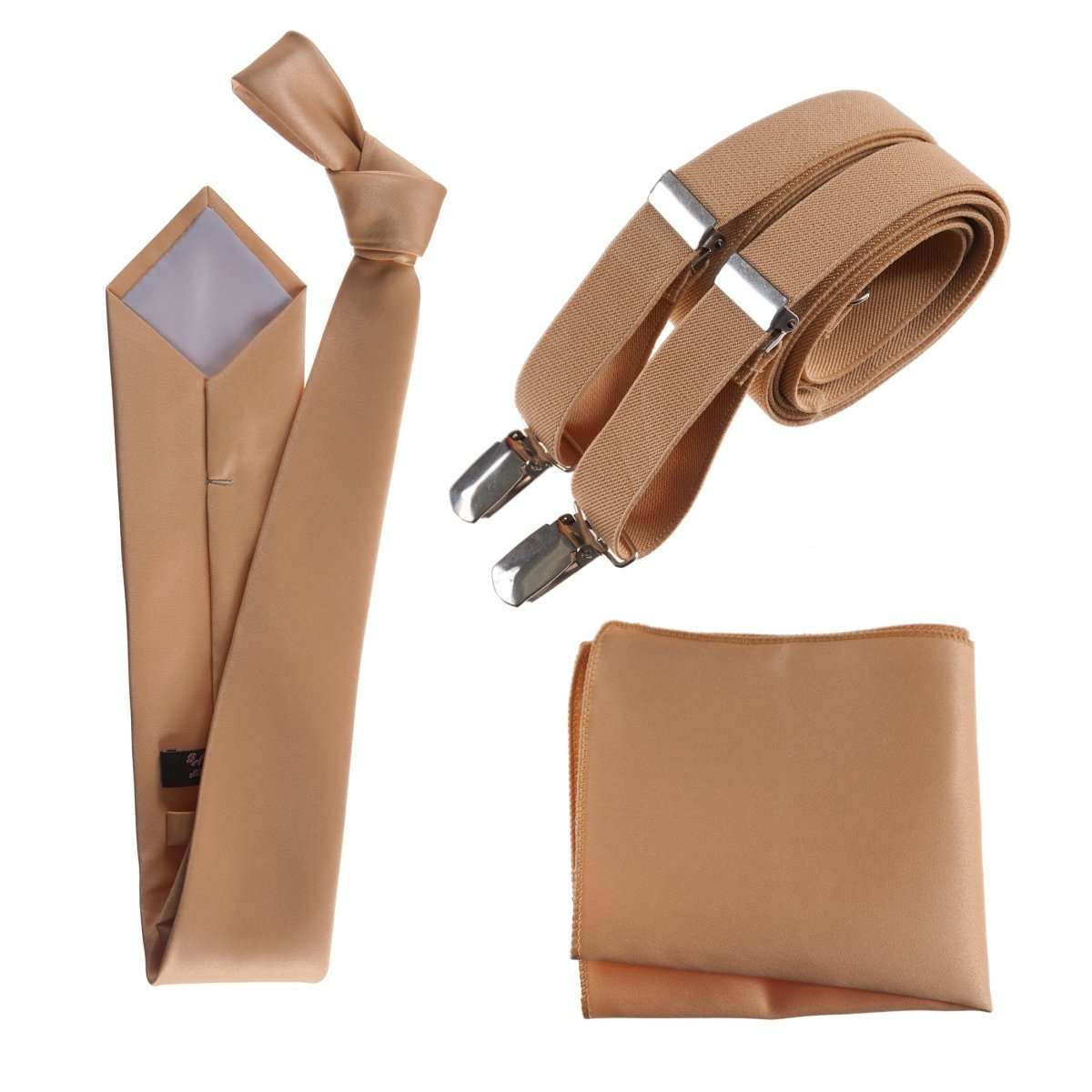 Classic Windsor Self Tie Necktie Suspenders and Pocket Square 