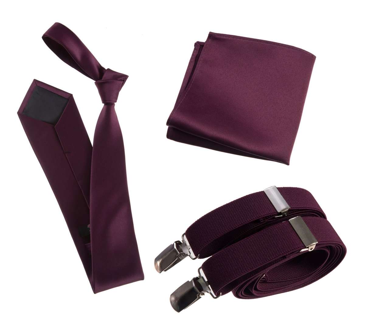 Classic Windsor Self Tie Necktie Suspenders and Pocket Square 