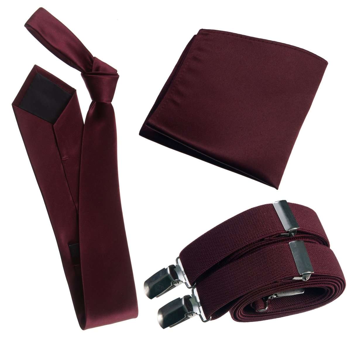 Classic Windsor Self Tie Necktie Suspenders and Pocket Square 