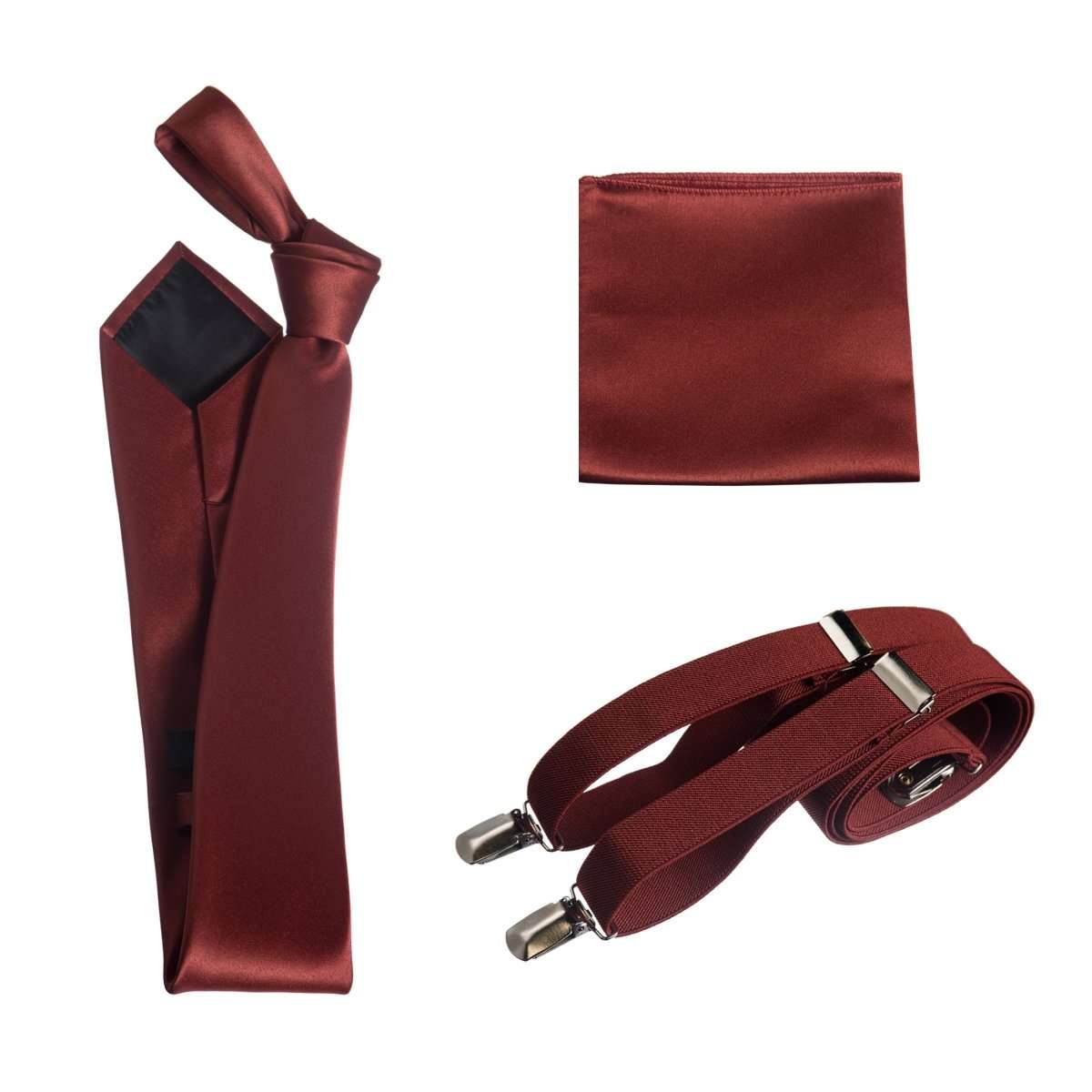 Classic Windsor Self Tie Necktie Suspenders and Pocket Square - Tuxgear