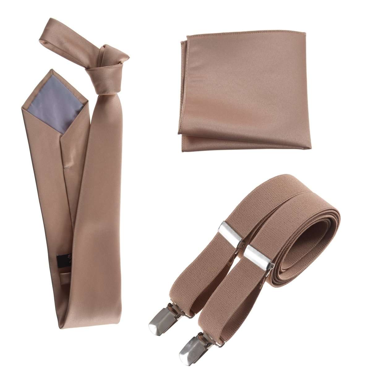 Classic Windsor Self Tie Necktie Suspenders and Pocket Square 