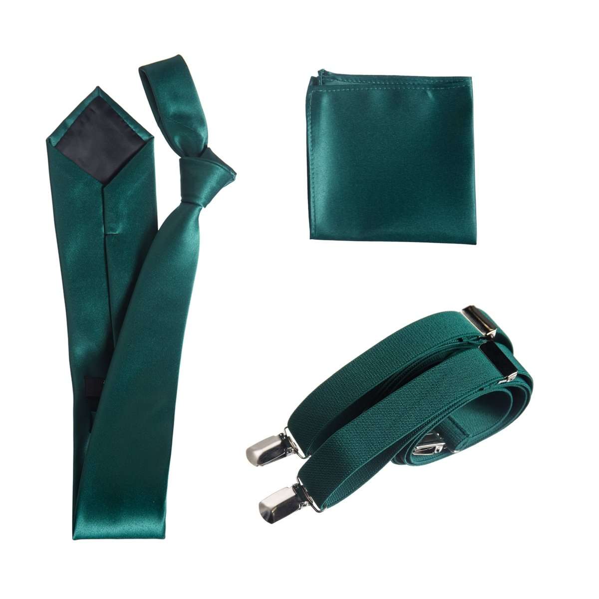 Classic Windsor Self Tie Necktie Suspenders and Pocket Square 