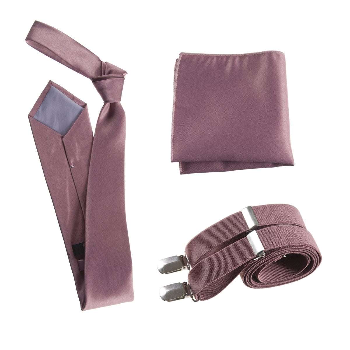 Classic Windsor Self Tie Necktie Suspenders and Pocket Square 