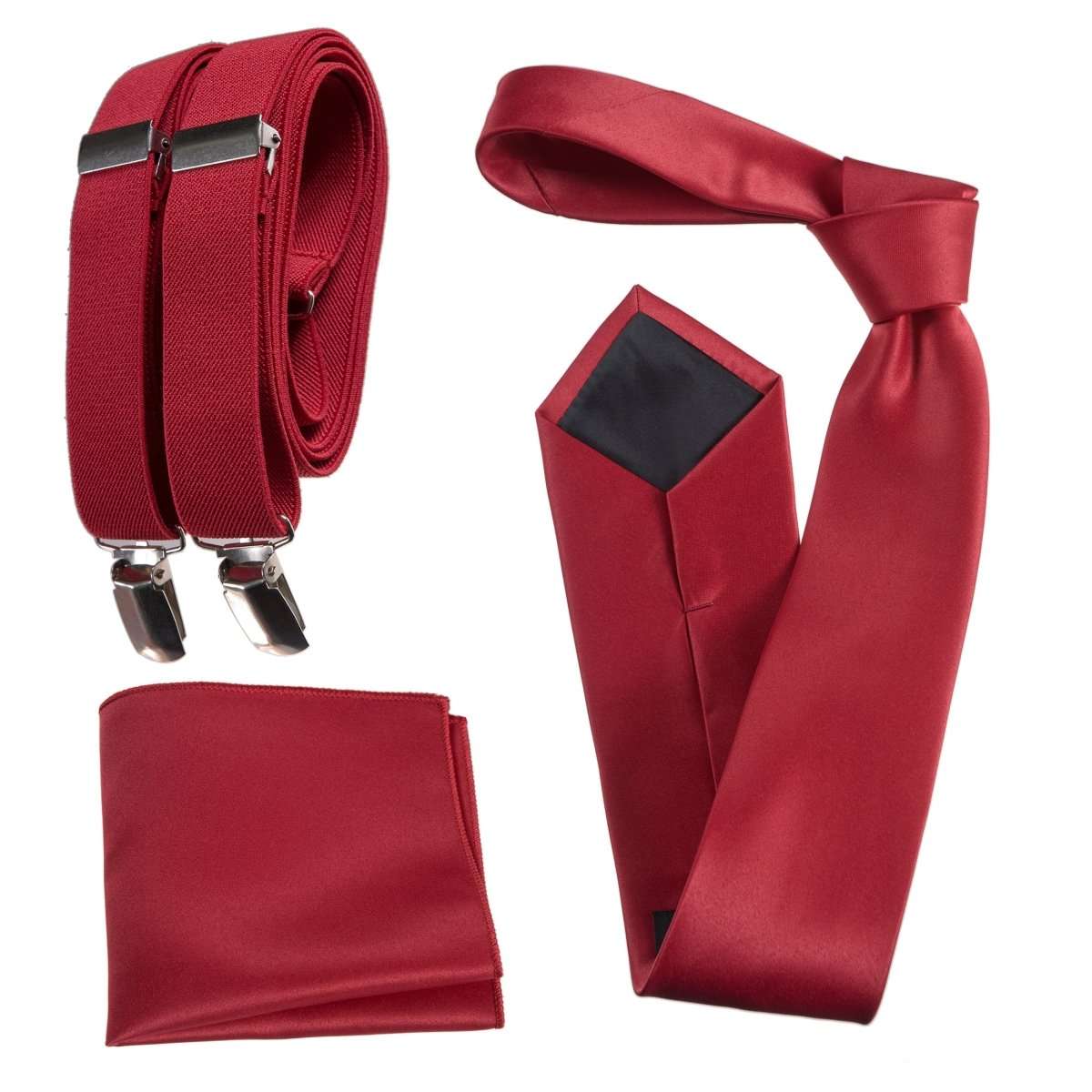 Classic Windsor Self Tie Necktie Suspenders and Pocket Square 