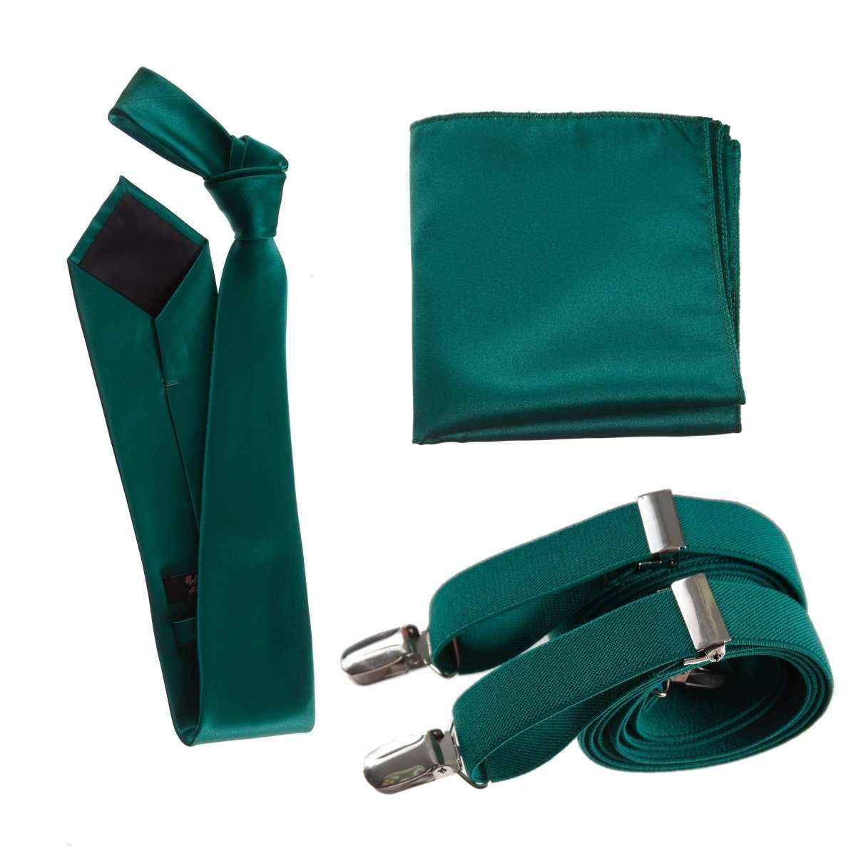 Classic Windsor Self Tie Necktie Suspenders and Pocket Square 