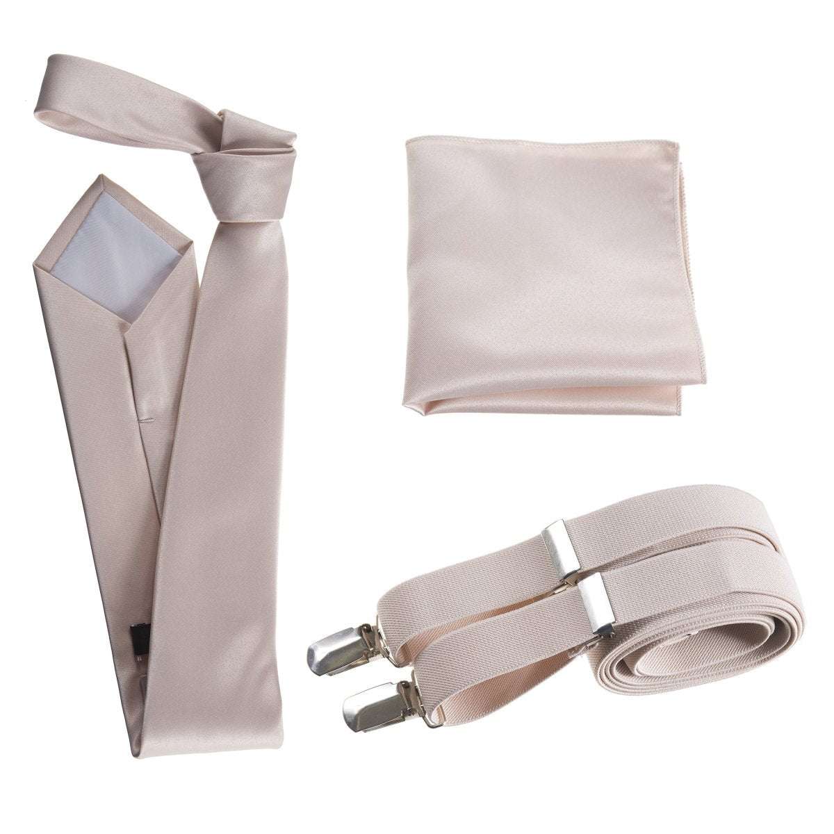 Classic Windsor Self Tie Necktie Suspenders and Pocket Square 