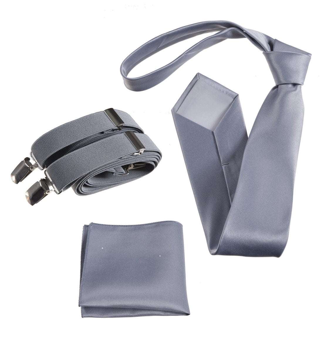 Classic Windsor Self Tie Necktie Suspenders and Pocket Square 