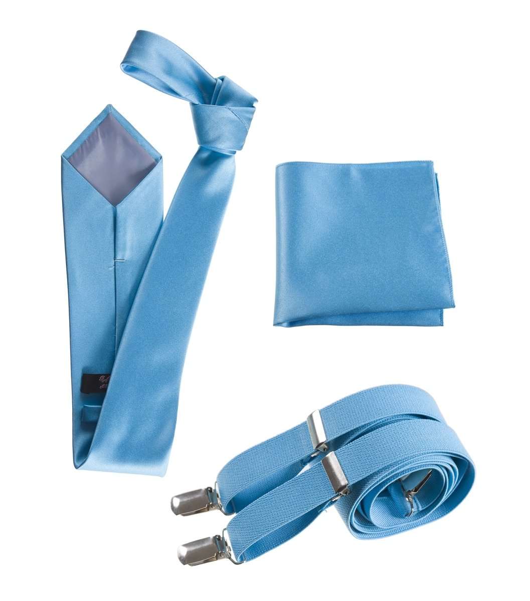 Classic Windsor Self Tie Necktie Suspenders and Pocket Square 