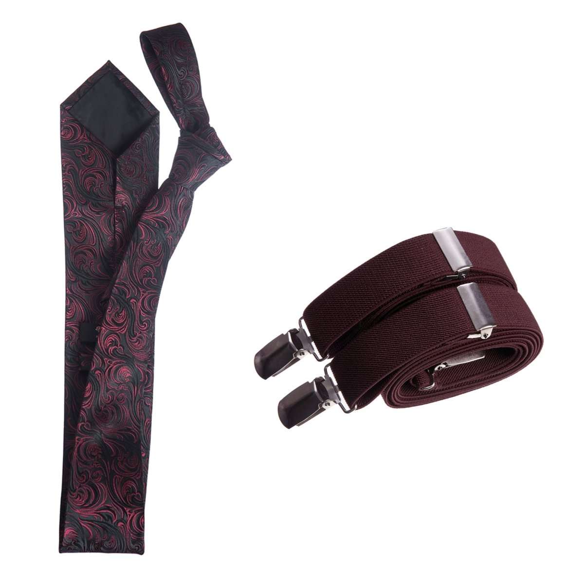 Classic Windsor Self Tie Paisley Jacquard Necktie and Suspenders 