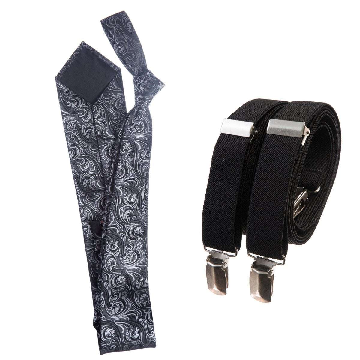 Classic Windsor Self Tie Paisley Jacquard Necktie and Suspenders - Tuxgear