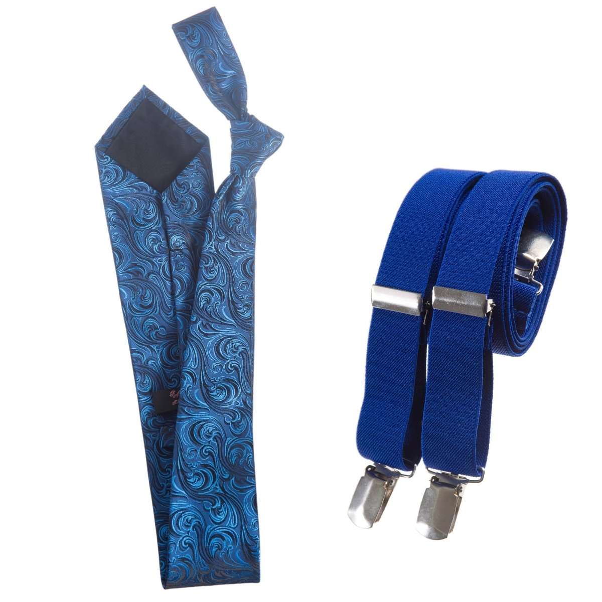 Classic Windsor Self Tie Paisley Jacquard Necktie and Suspenders - Tuxgear