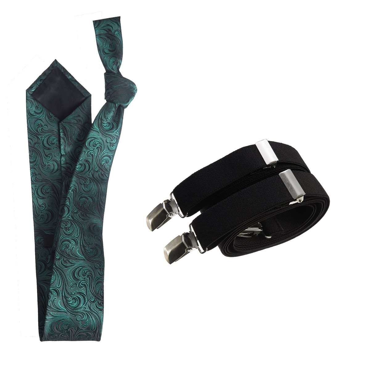 Classic Windsor Self Tie Paisley Jacquard Necktie and Suspenders 