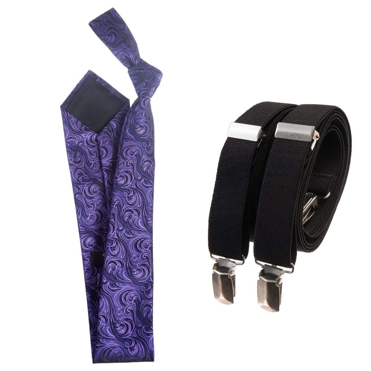 Classic Windsor Self Tie Paisley Jacquard Necktie and Suspenders 