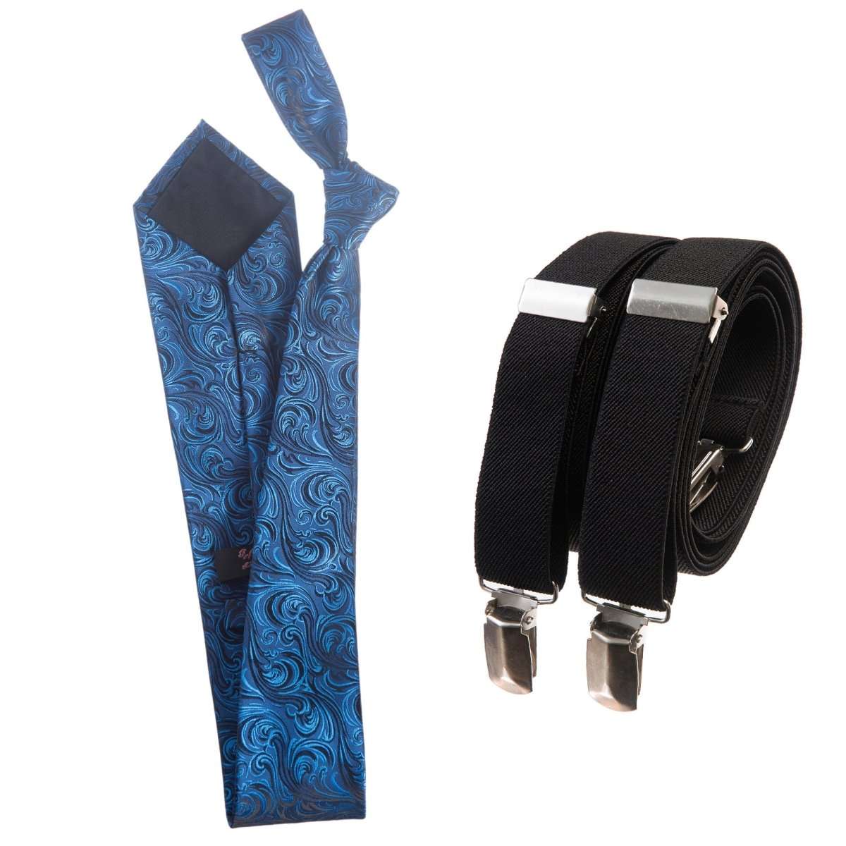 Classic Windsor Self Tie Paisley Jacquard Necktie and Suspenders - Tuxgear