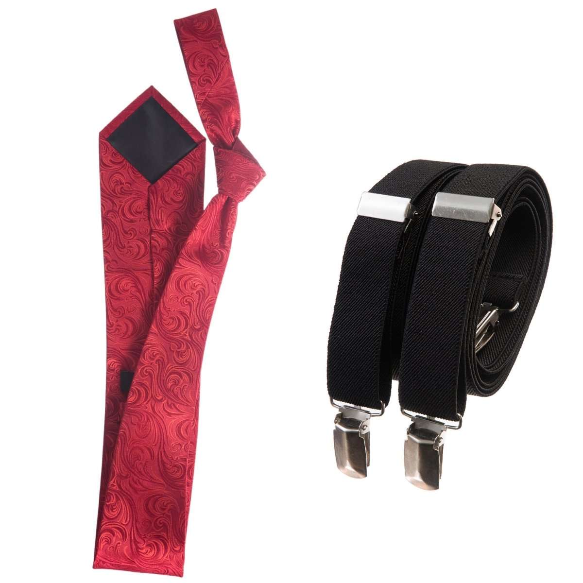 Classic Windsor Self Tie Paisley Jacquard Necktie and Suspenders - Tuxgear