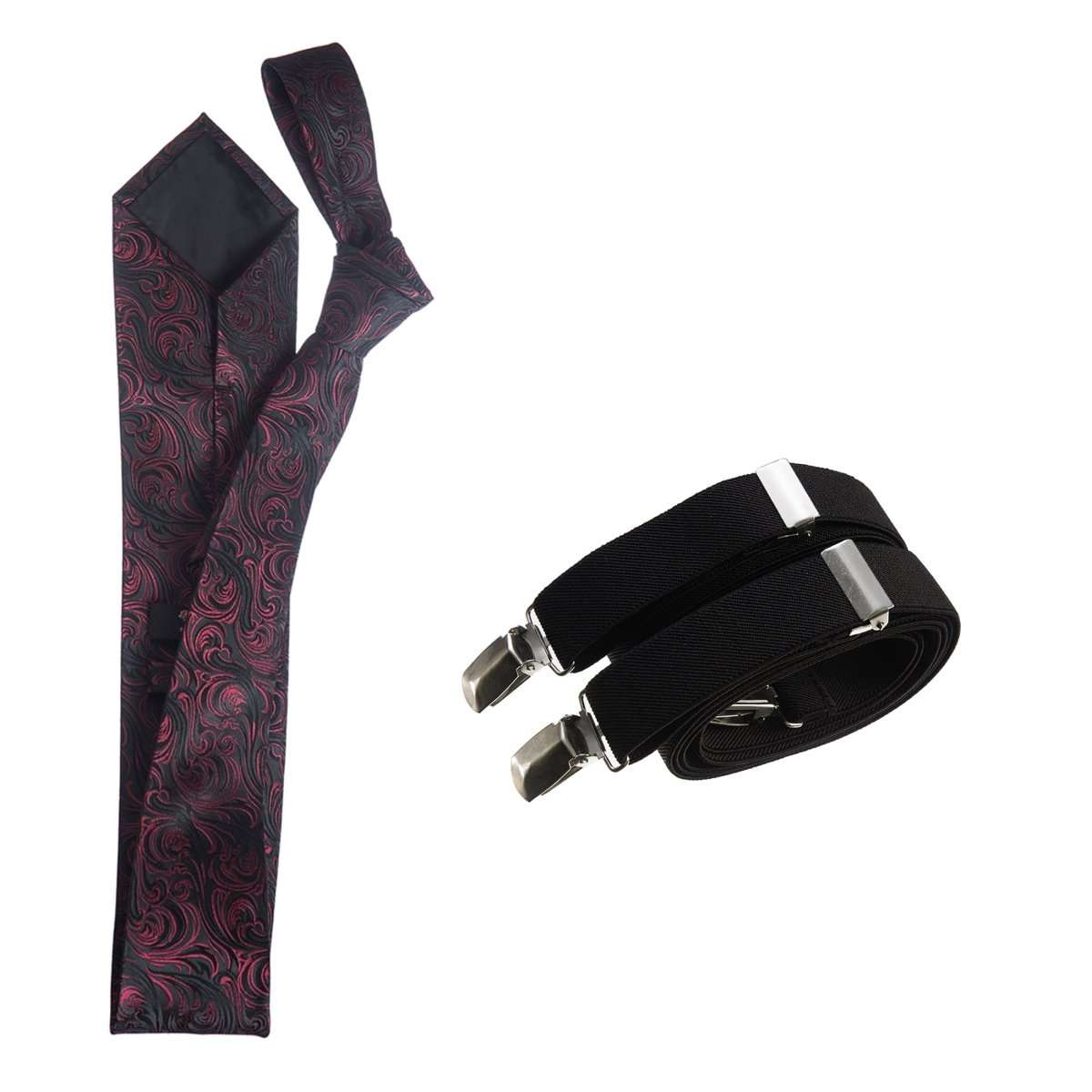 Classic Windsor Self Tie Paisley Jacquard Necktie and Suspenders 