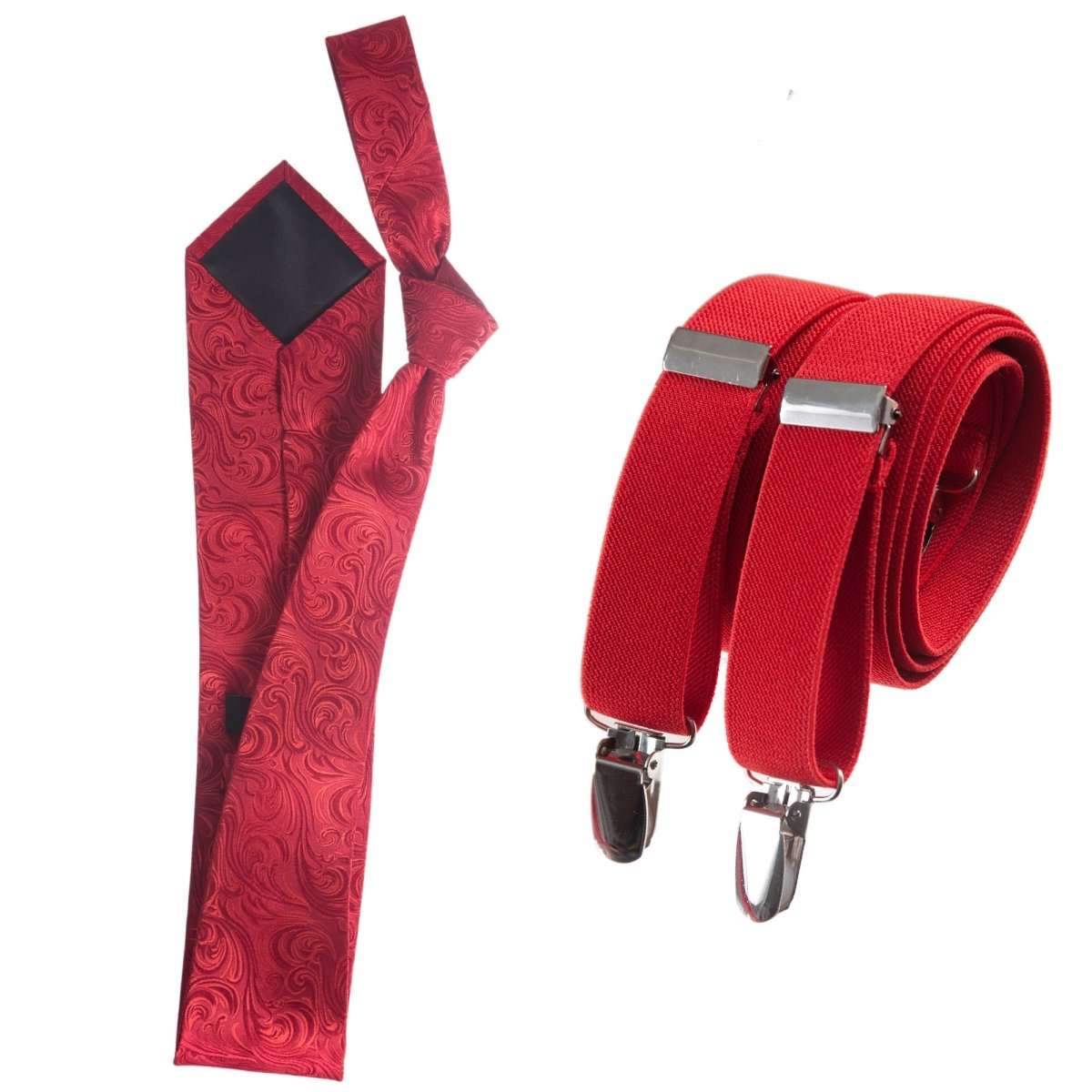 Classic Windsor Self Tie Paisley Jacquard Necktie and Suspenders - Tuxgear