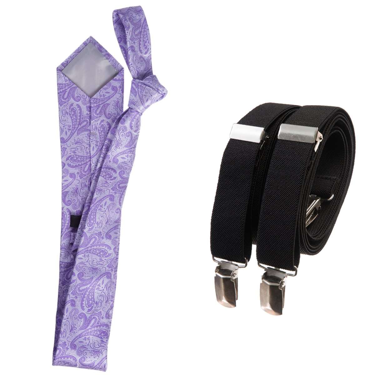 Classic Windsor Self Tie Paisley Jacquard Necktie and Suspenders 