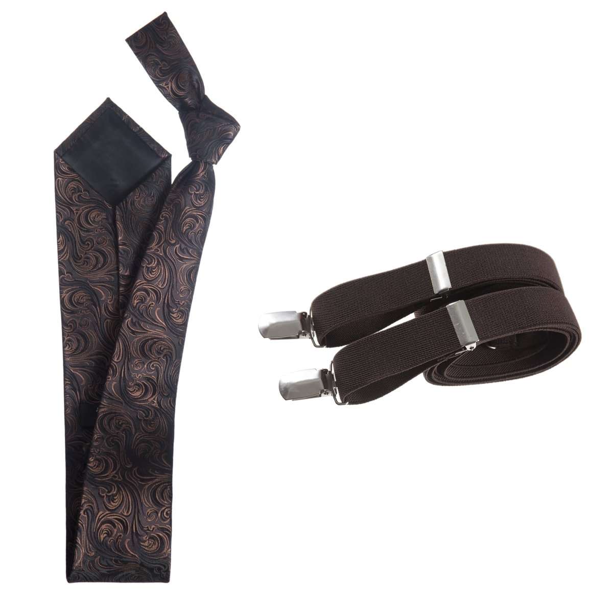 Classic Windsor Self Tie Paisley Jacquard Necktie and Suspenders 