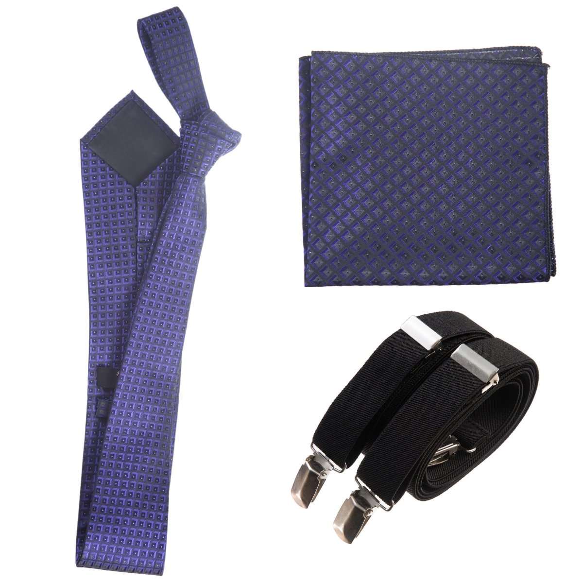 Classic Windsor Self Tie Paisley Jacquard Necktie Suspenders and Pocket Square Set - Tuxgear