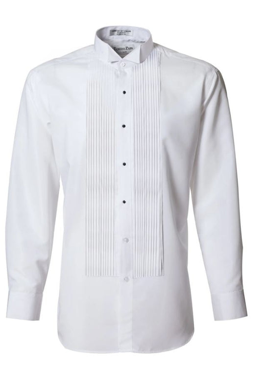 Men's White Standard Fit 1/4" Pleated Wing-Tip Tuxedo Shirt 