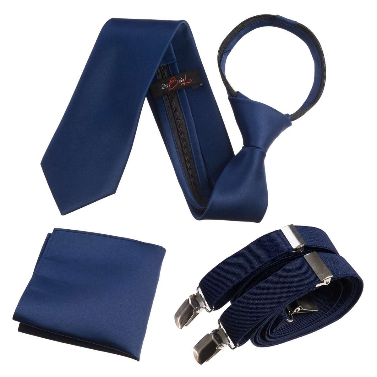 Neck Tie Pocket Square and Adjustable Stretch Suspender Set 