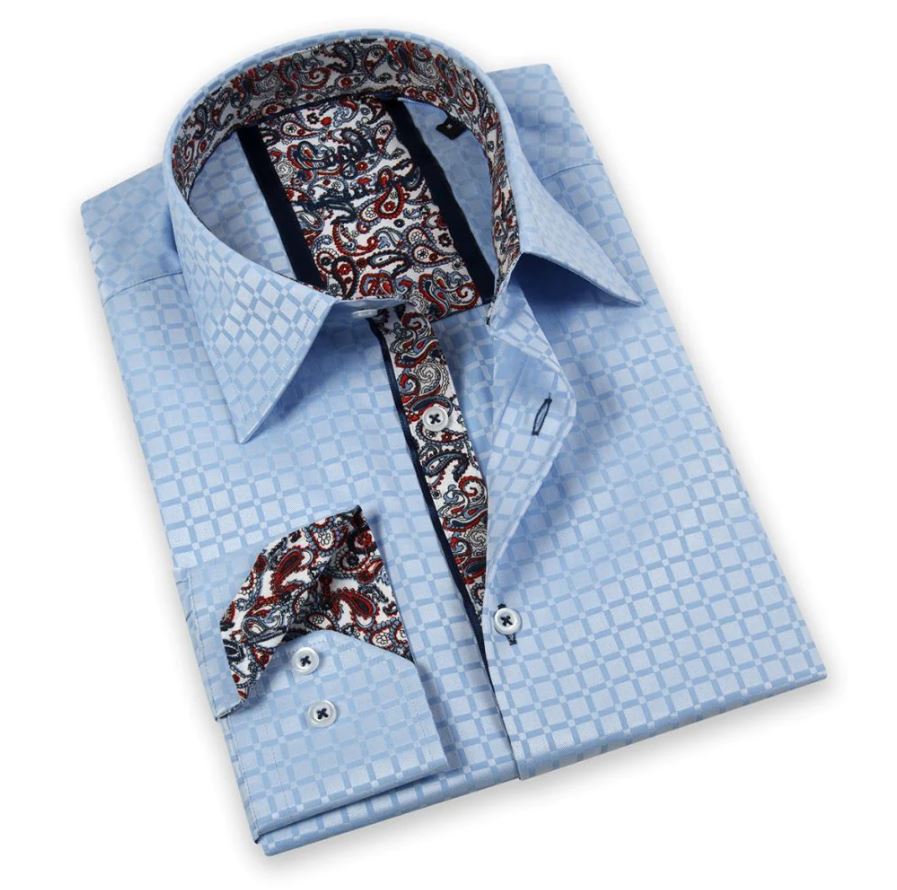 Men's Powder Blue Patterned Dress Shirt 