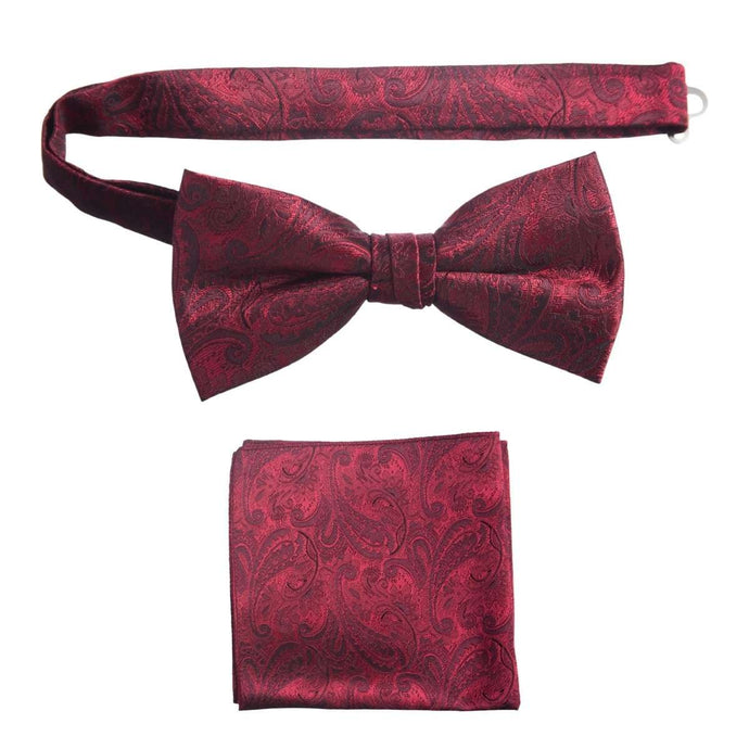 Pre-tied Bow Tie and Pocket Square Paisley Jacquard Handkerchief Sets 