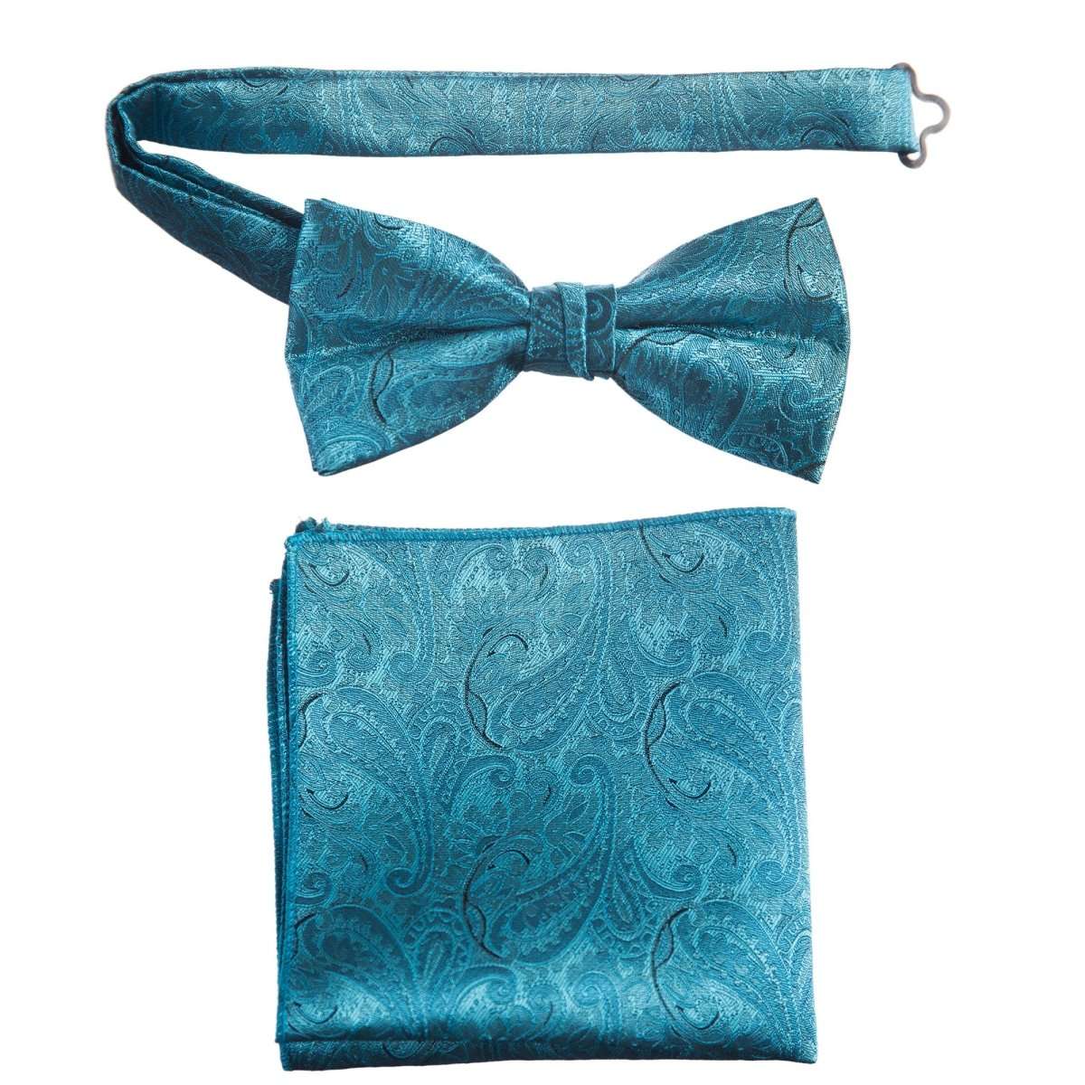 Pre-tied Bow Tie and Pocket Square Paisley Jacquard Handkerchief Sets 